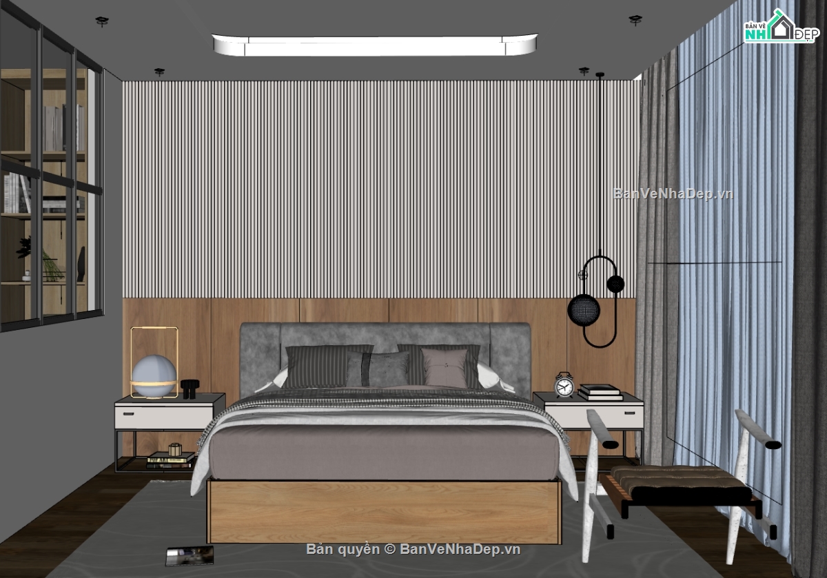file sketchup phòng ngủ,phòng ngủ hiện đại file sketchup,thiết kế nội thất phòng ngủ,su phòng ngủ siêu đẹp